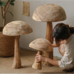 Rustic Charm: Set of 3 Wooden Mushrooms in Vintage Solid Wood - Image 6